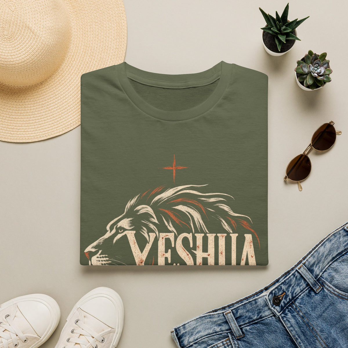 Yeshua Lion T-Shirt — Christian Faith Tee with Lion Graphic and Cross