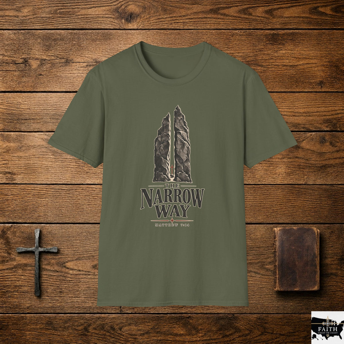 The Narrow Way T-Shirt | Split Rock Cross Graphic