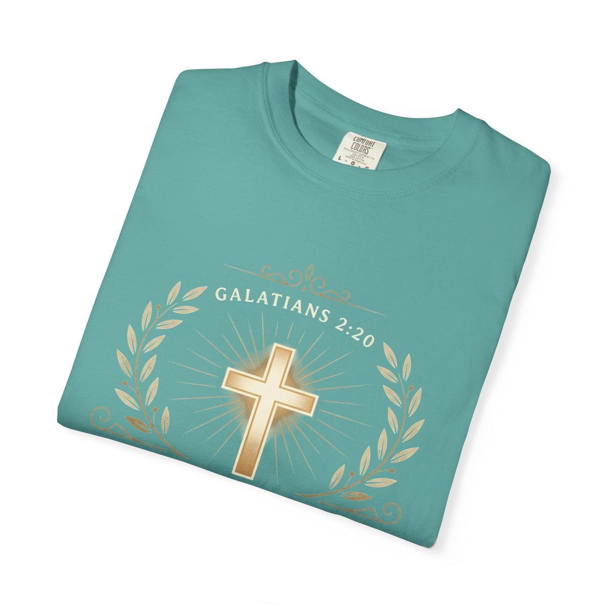 Christian Faith T-Shirt — "It Is No Longer I Who Live, But Christ Lives in Me" (Galatians 2:20)