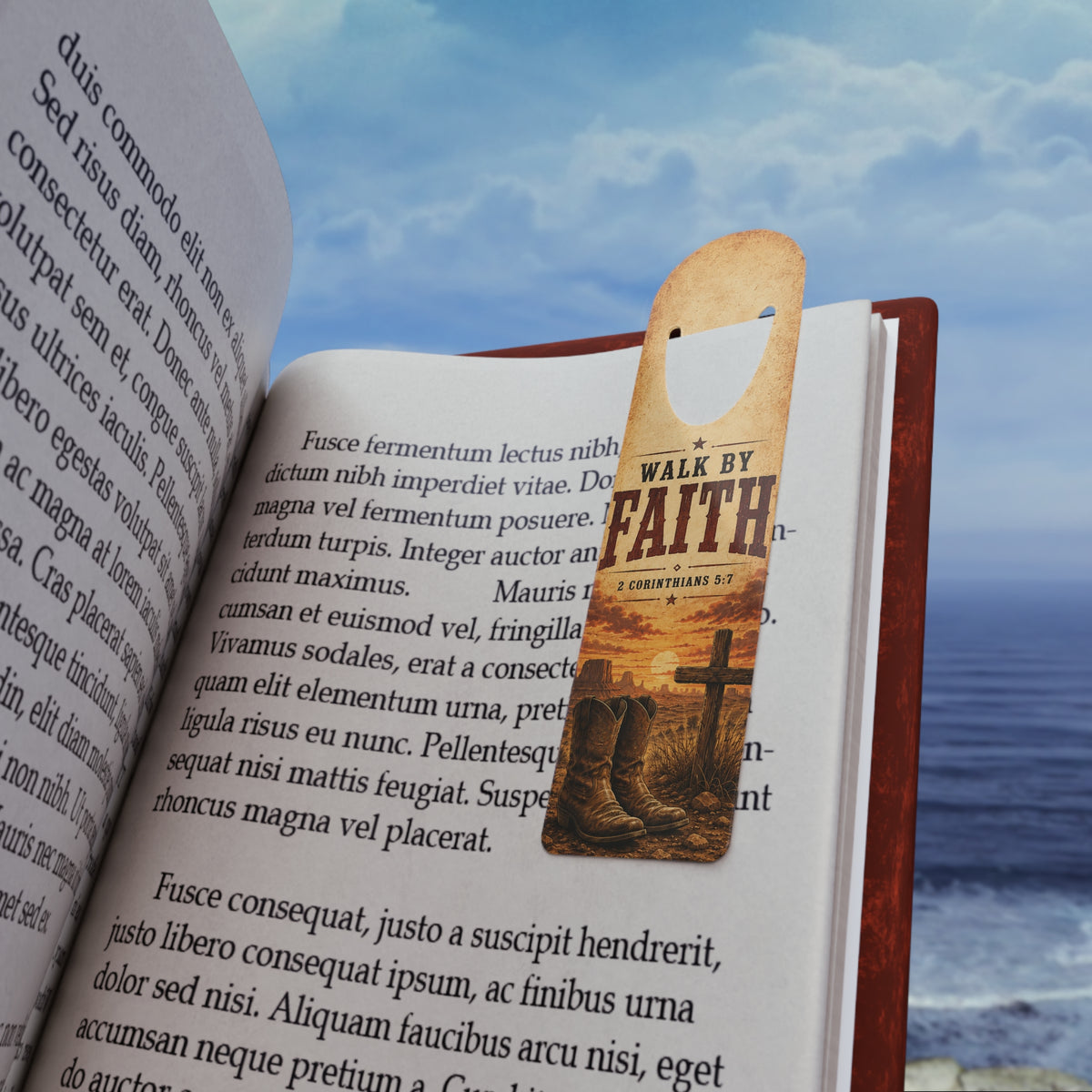 Walk By Faith Bookmark | Christian Scripture 2 Corinthians 5:7, Cross & Boots