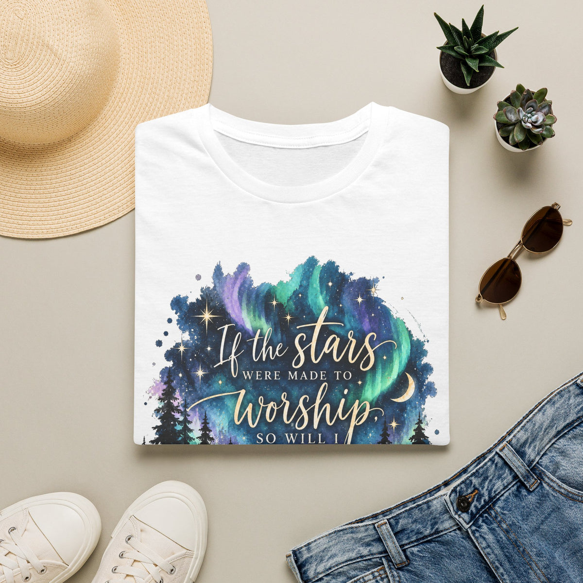 Worship Under the Stars T-Shirt — "If the stars were made to worship" Christian Faith Tee