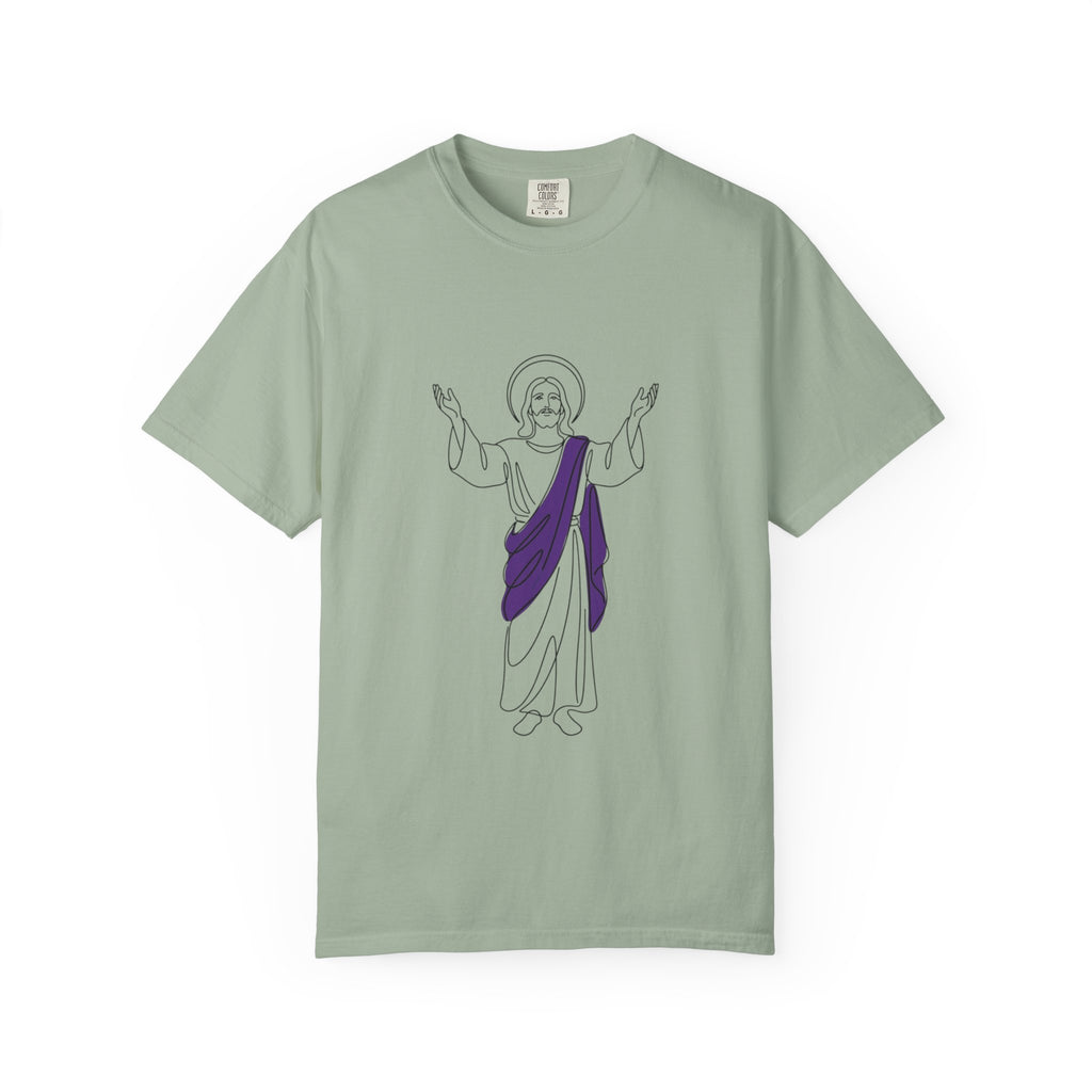 Jesus Line Art with Purple Sash T-Shirt | Religious Christian Tee