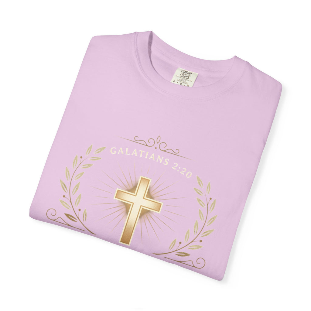 Christian Faith T-Shirt — "It Is No Longer I Who Live, But Christ Lives in Me" (Galatians 2:20)