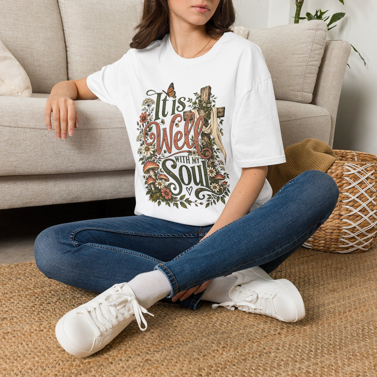 It Is Well T-Shirt — Floral Cross Christian Faith Tee