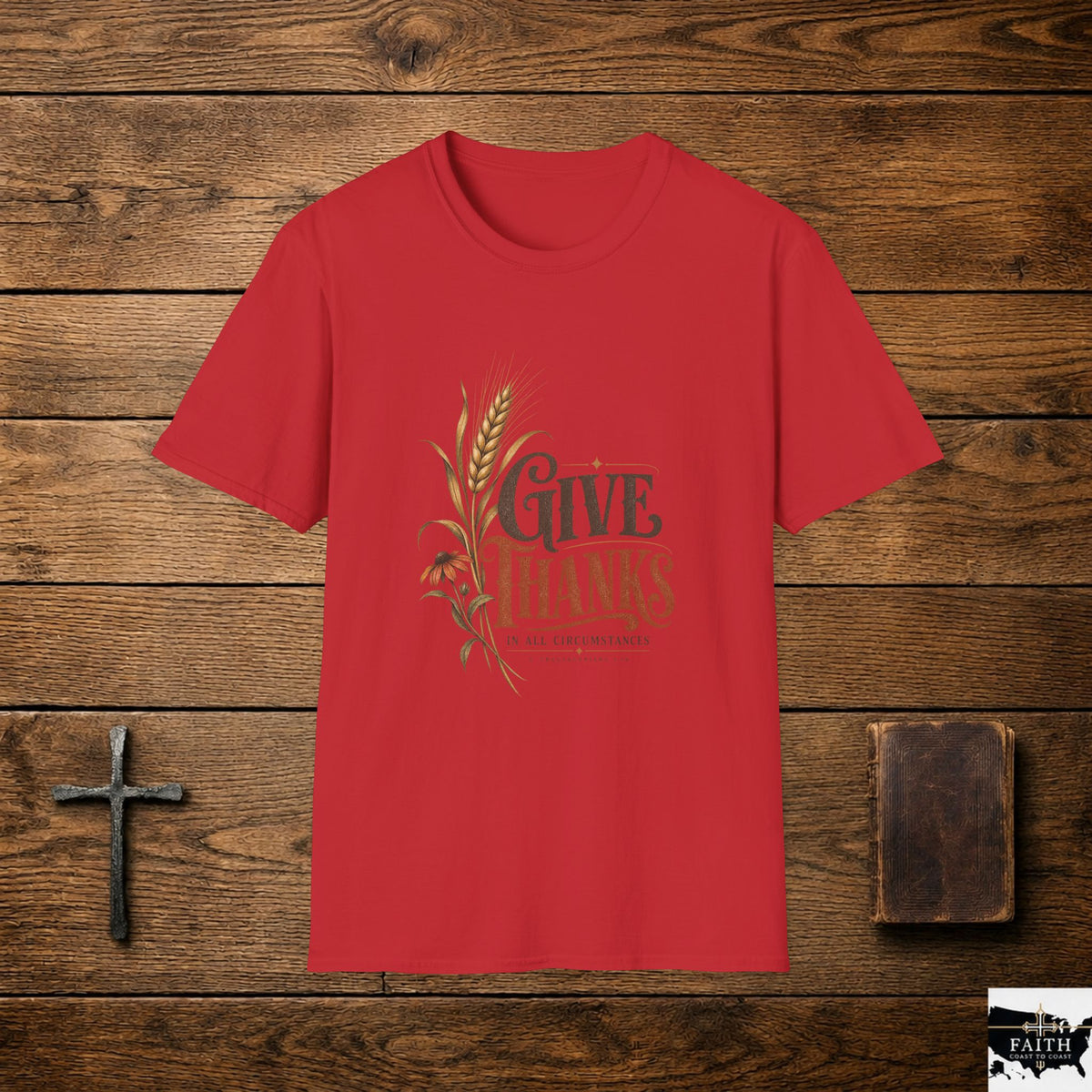 Give Thanks wheat design T-Shirt | Thanksgiving fall harvest tee