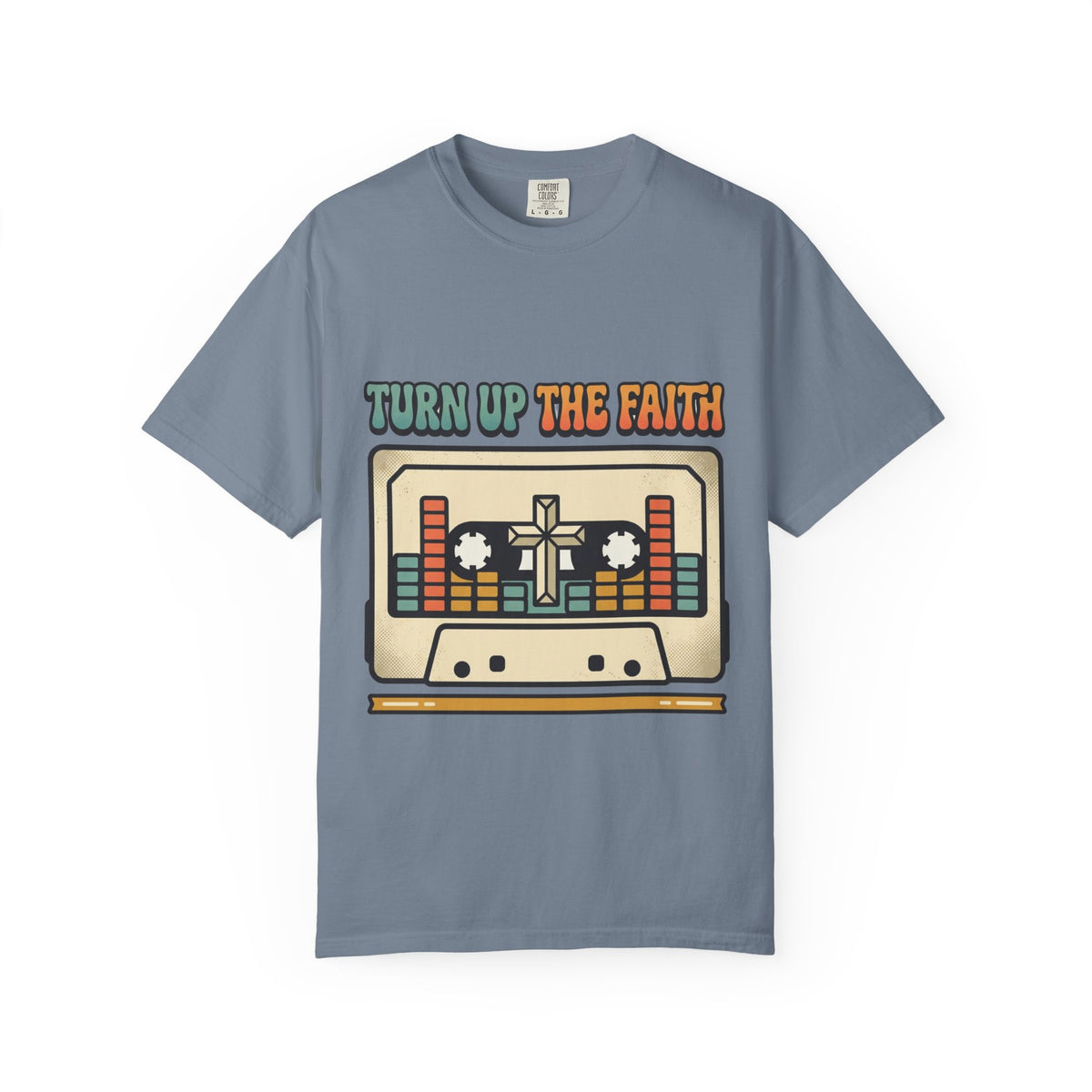 Turn Up The Faith cassette tape T-shirt | Christian retro music design