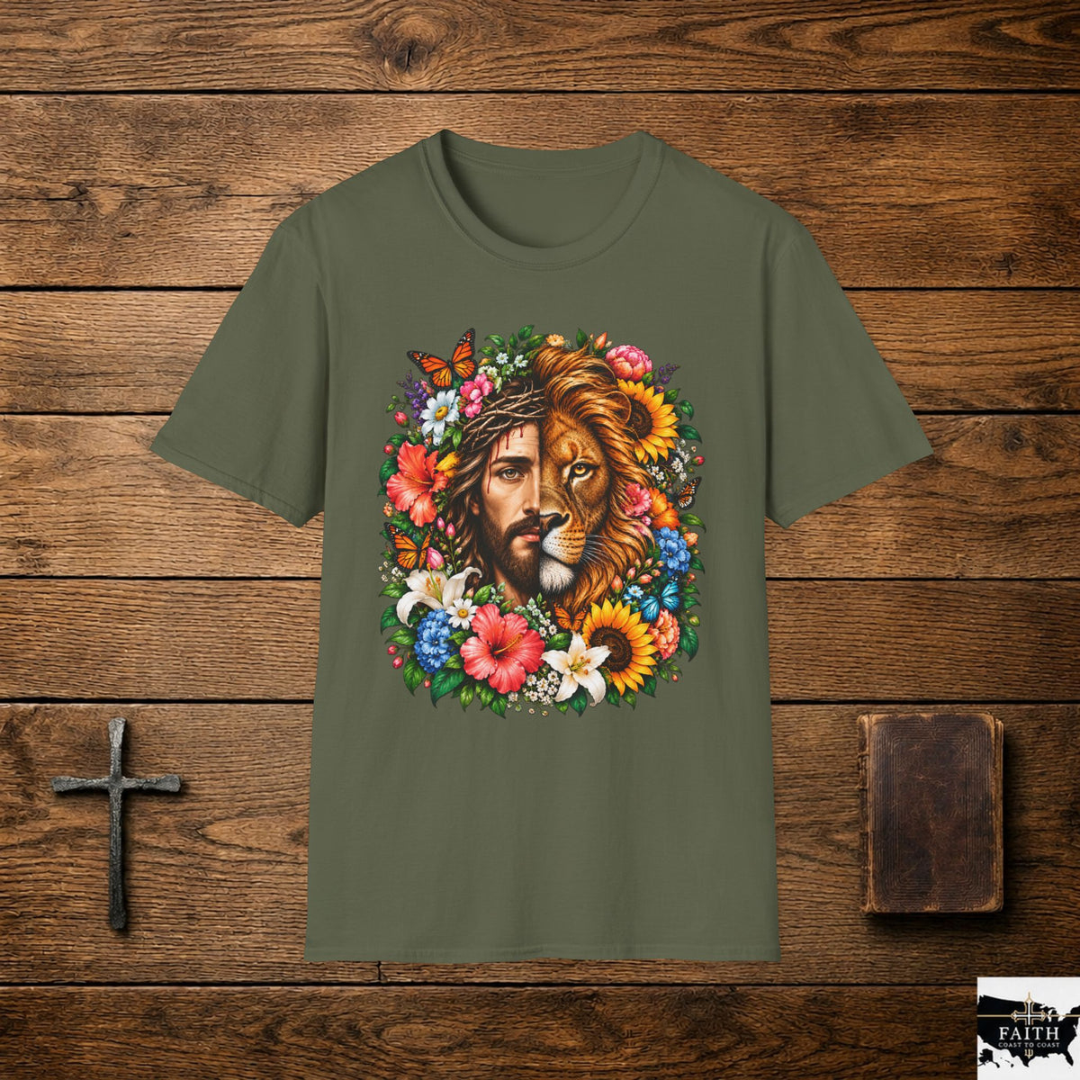Jesus Lion Floral T-Shirt — Christian Faith Graphic Tee