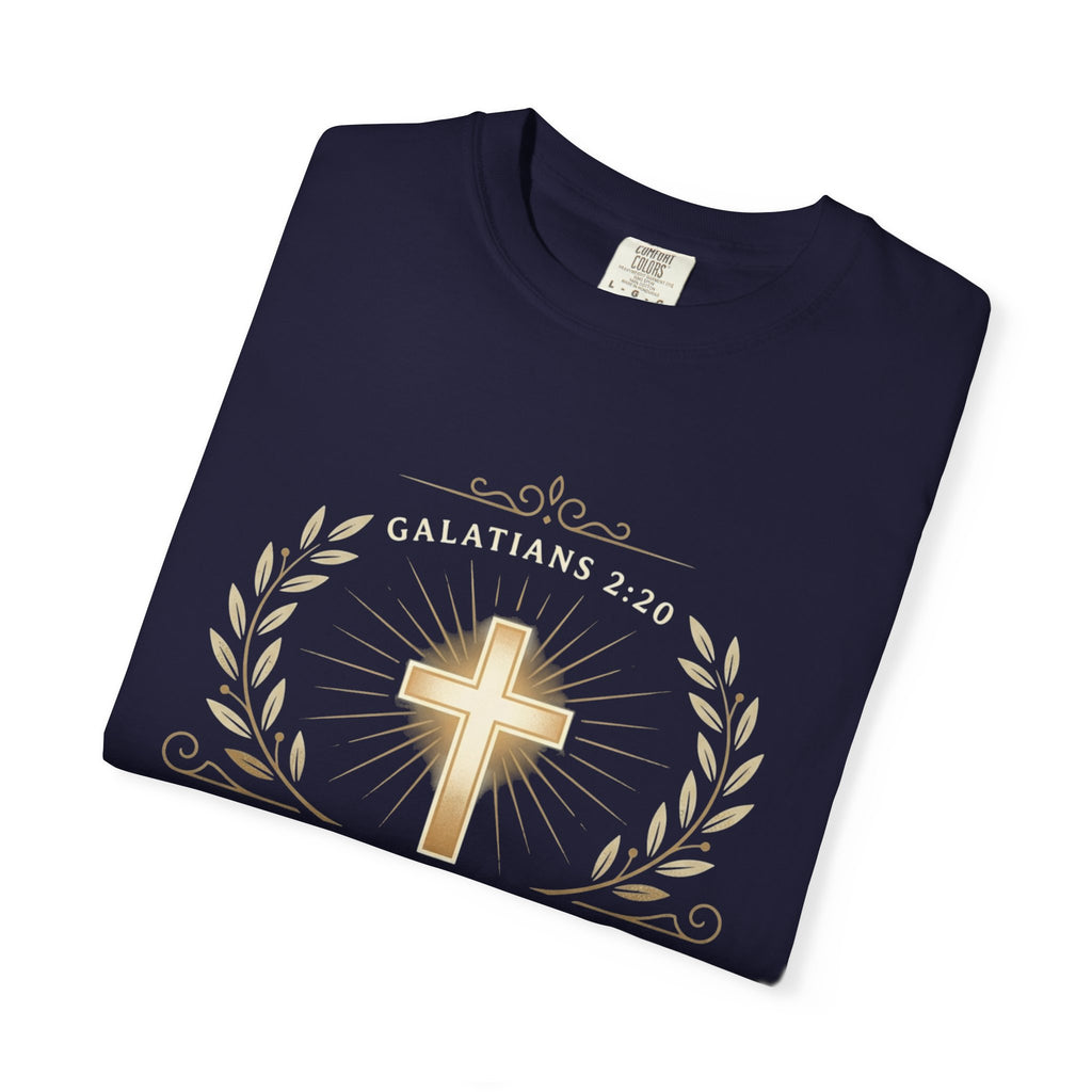 Christian Faith T-Shirt — "It Is No Longer I Who Live, But Christ Lives in Me" (Galatians 2:20)