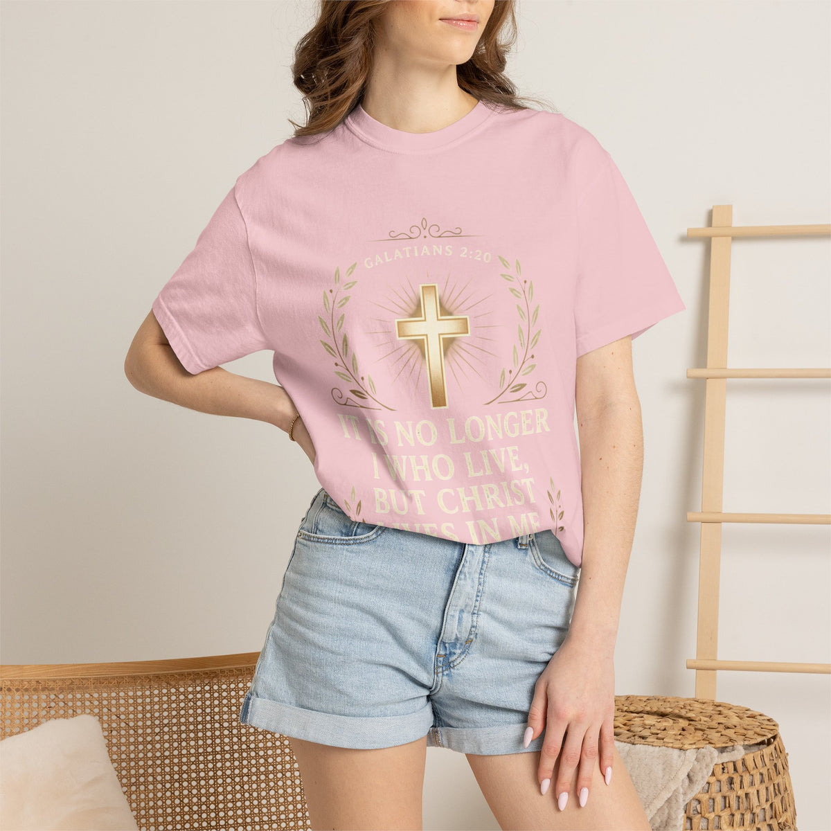 Christian Faith T-Shirt — "It Is No Longer I Who Live, But Christ Lives in Me" (Galatians 2:20)