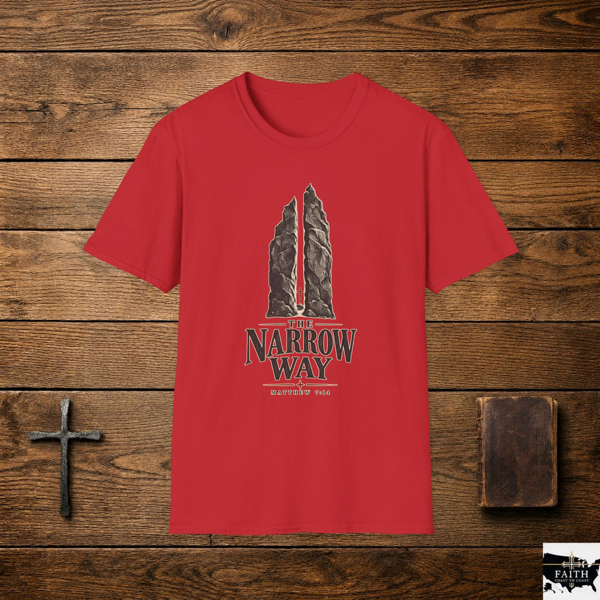 The Narrow Way T-Shirt | Split Rock Cross Graphic