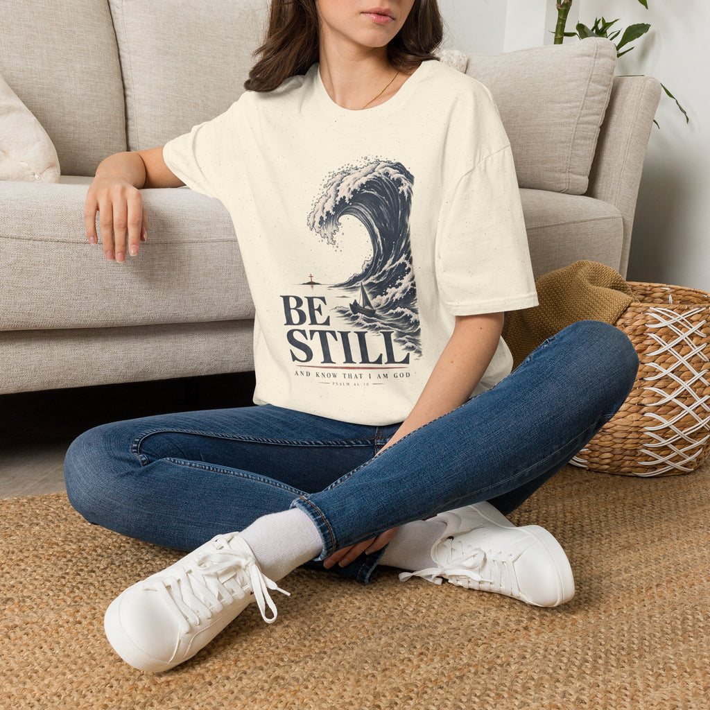 T-Shirt — "Be Still" Wave Graphic Tee | Calming Ocean Spiritual Apparel