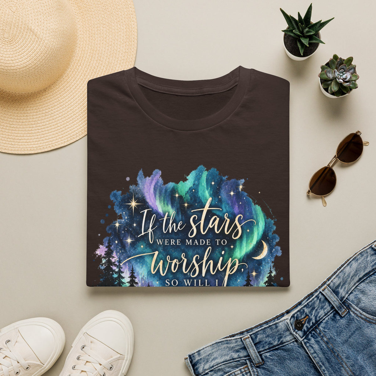 Worship Under the Stars T-Shirt — "If the stars were made to worship" Christian Faith Tee