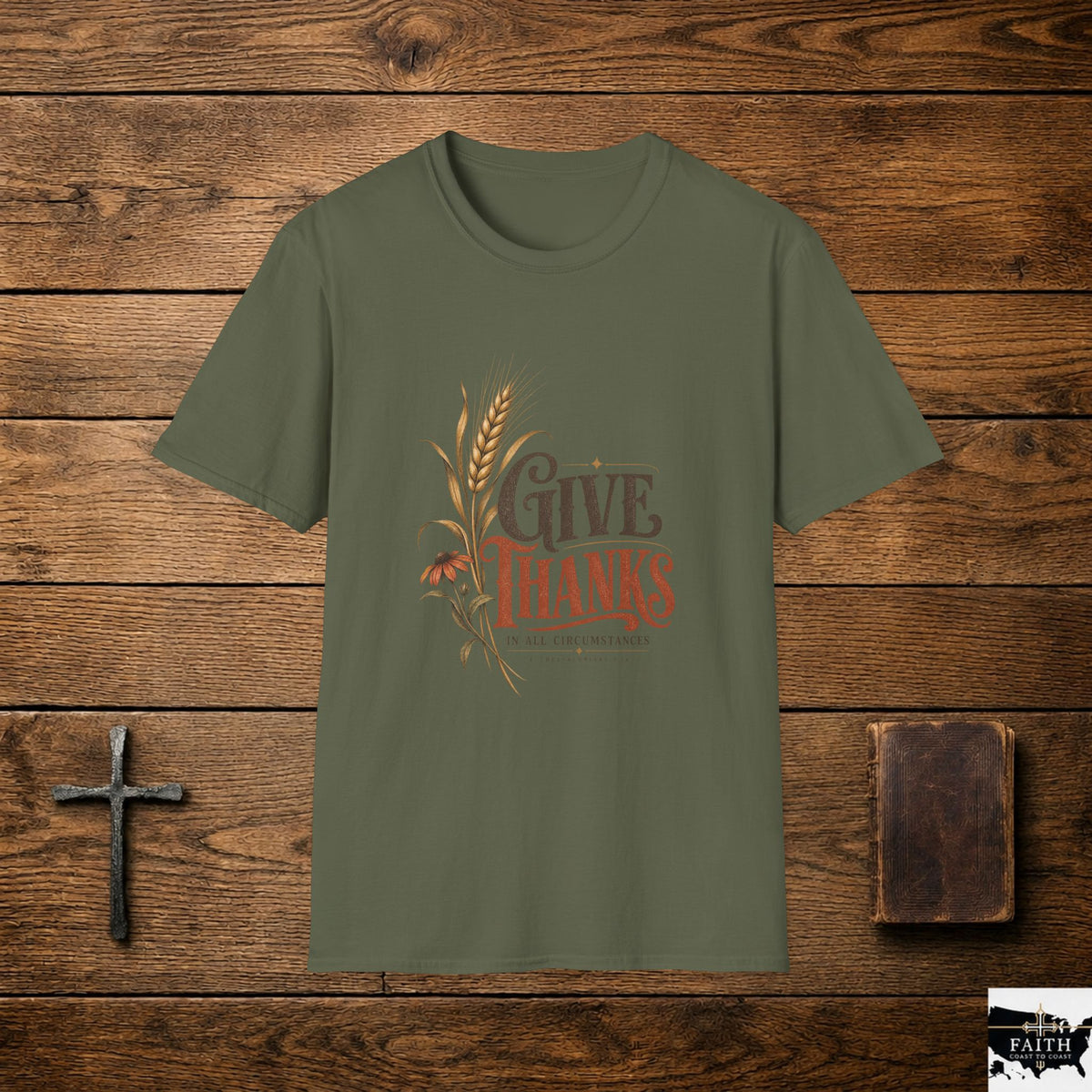 Give Thanks wheat design T-Shirt | Thanksgiving fall harvest tee