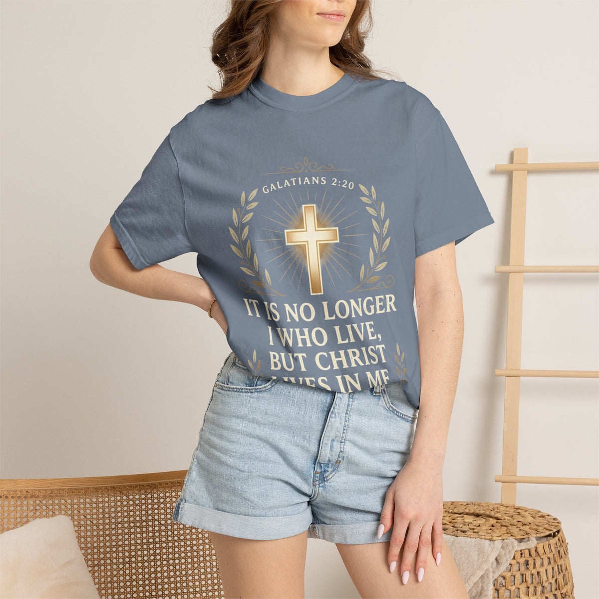 Christian Faith T-Shirt — "It Is No Longer I Who Live, But Christ Lives in Me" (Galatians 2:20)