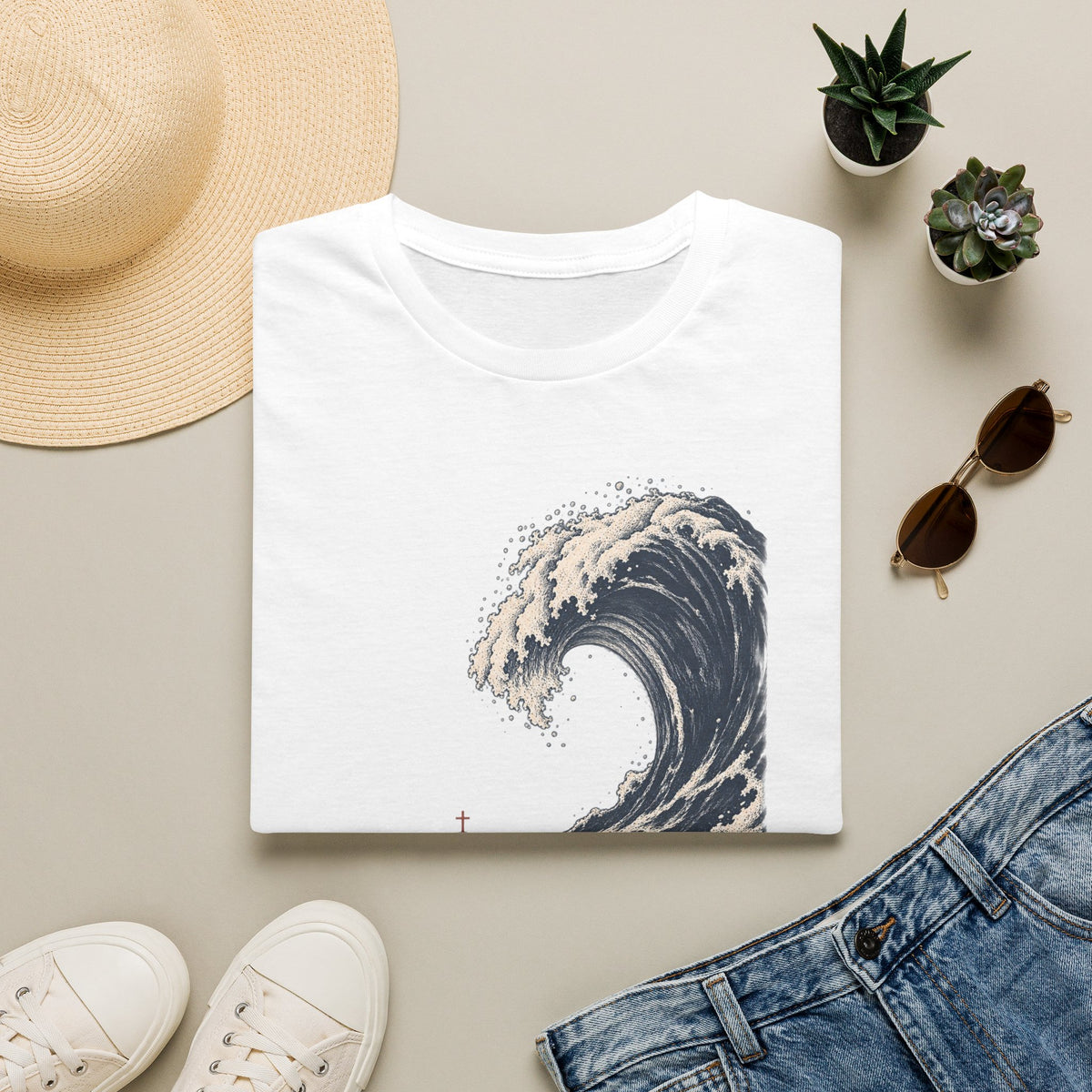 T-Shirt — "Be Still" Wave Graphic Tee | Calming Ocean Spiritual Apparel