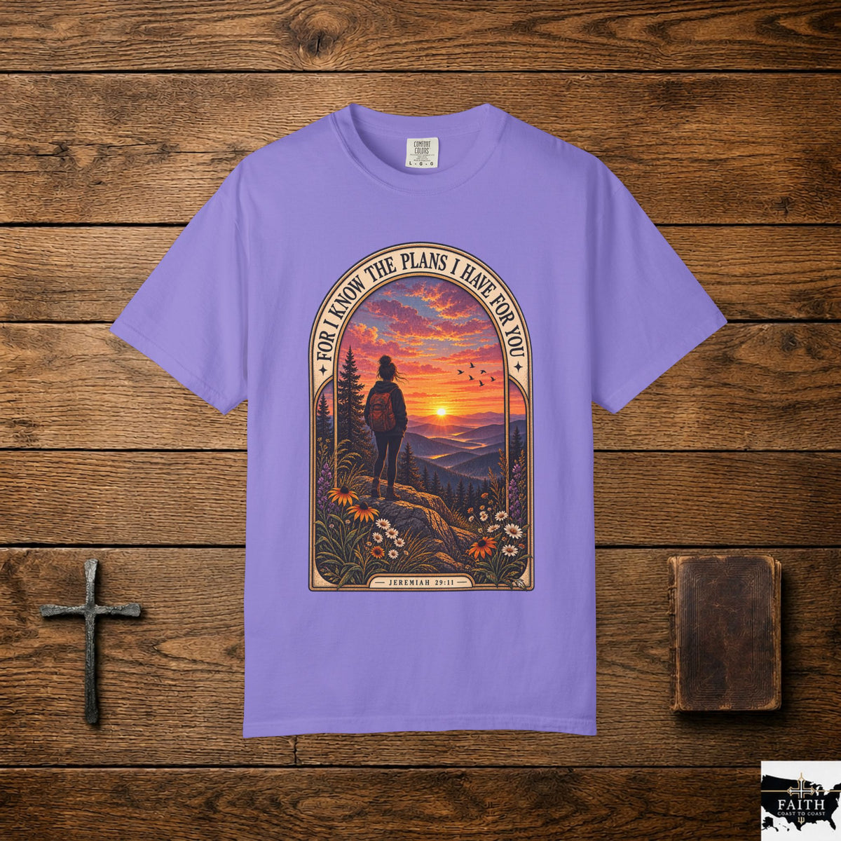 Sunset Hiker T‑Shirt — "For I Know the Plans I Have for You" Inspirational Graphic Tee