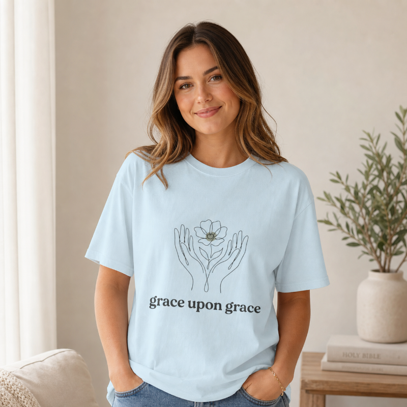 grace upon grace floral hands T-shirt | minimalist faith scripture design