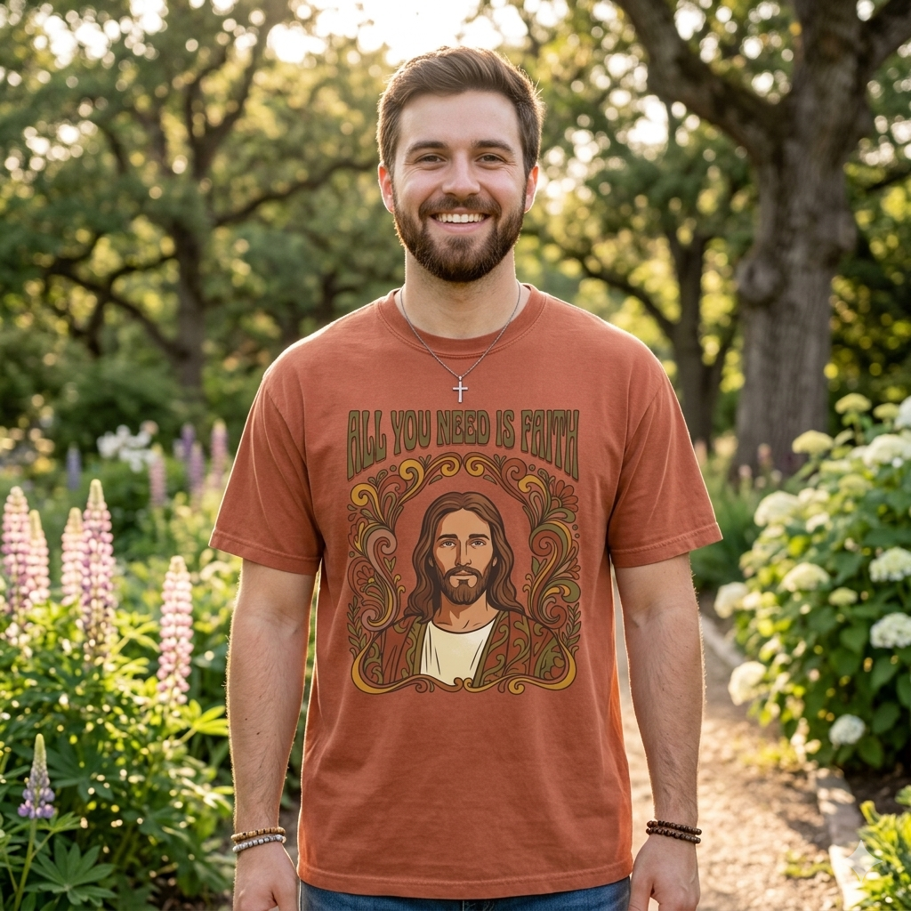 All You Need Is Faith Jesus Portrait T-shirt | Retro Religious Tee