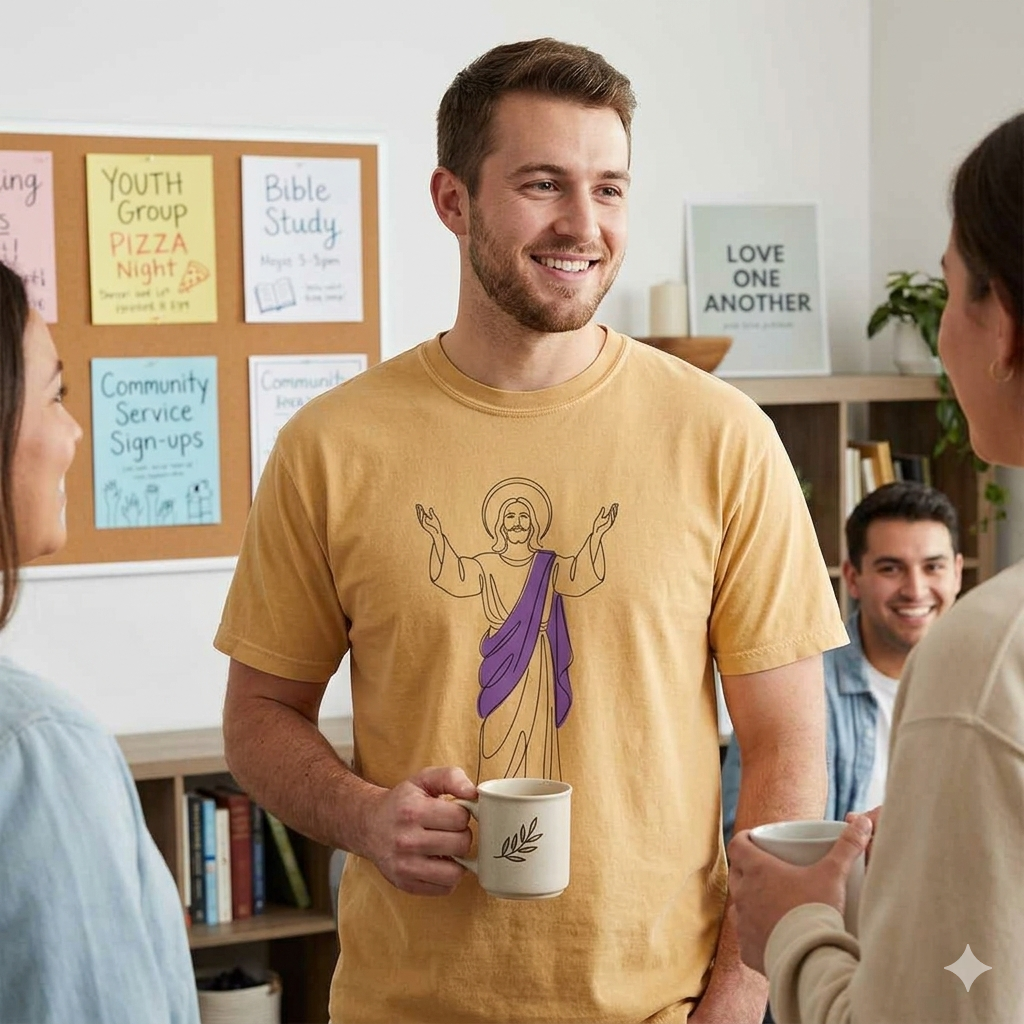 Jesus Line Art with Purple Sash T-Shirt | Religious Christian Tee