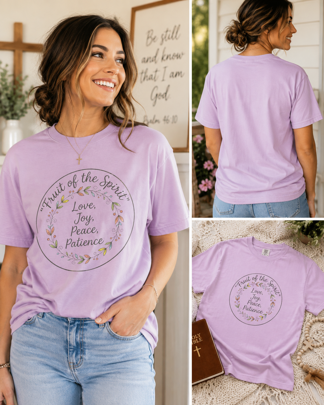 Fruit of the Spirit wreath T-Shirt | Love Joy Peace Patience design