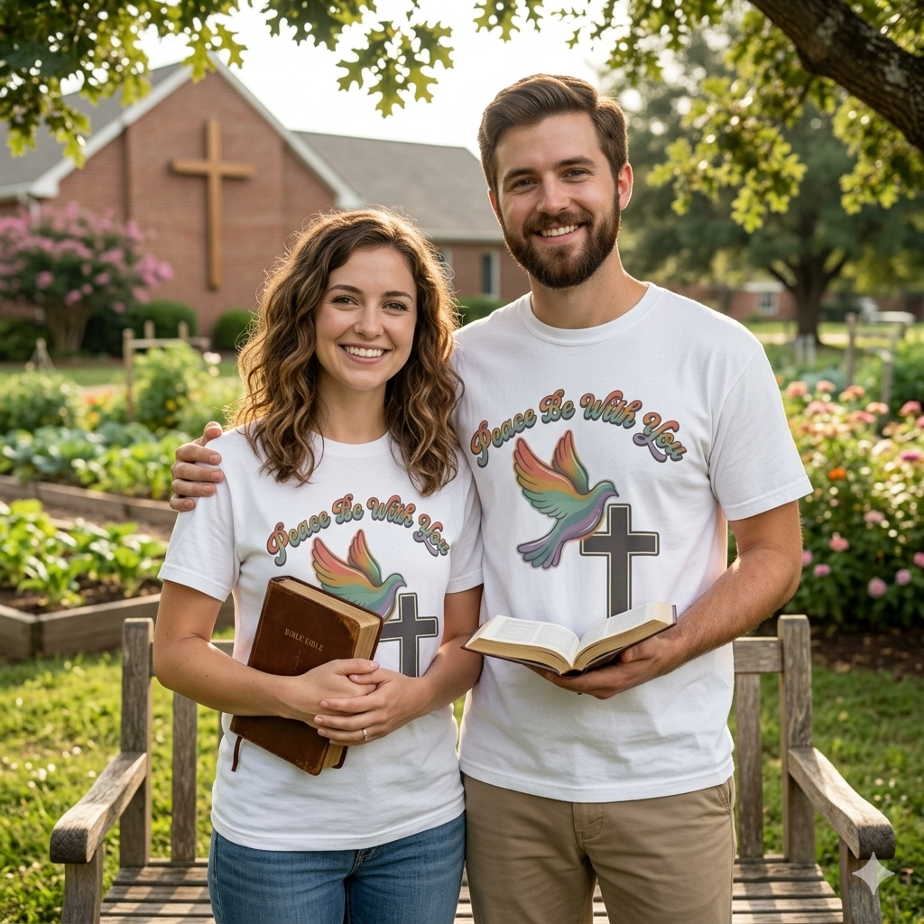 Peace Be With You Dove Cross T-Shirt | Rainbow Dove Christian Tee