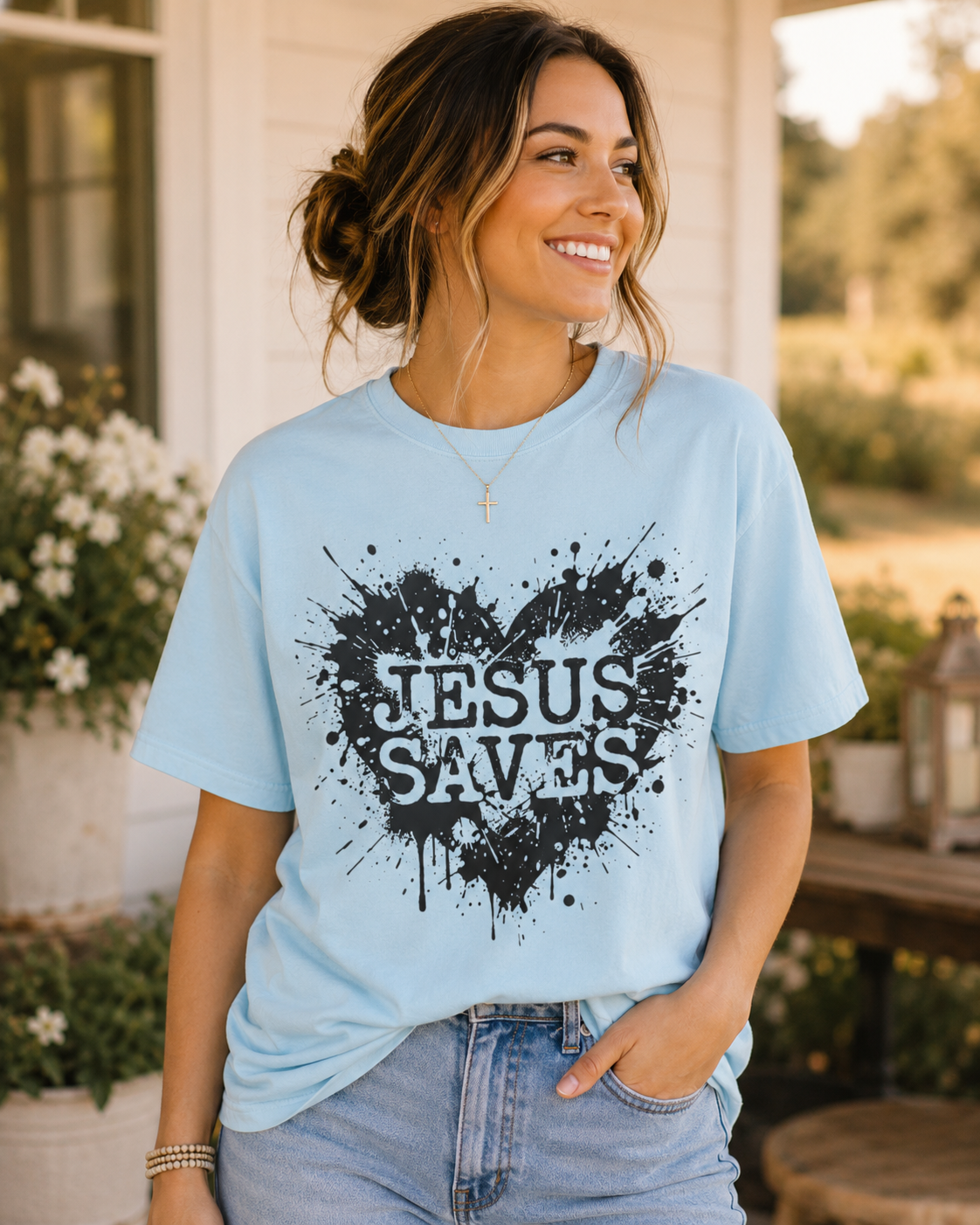 Jesus Saves Heart Tee — Christian Faith Graphic T-Shirt