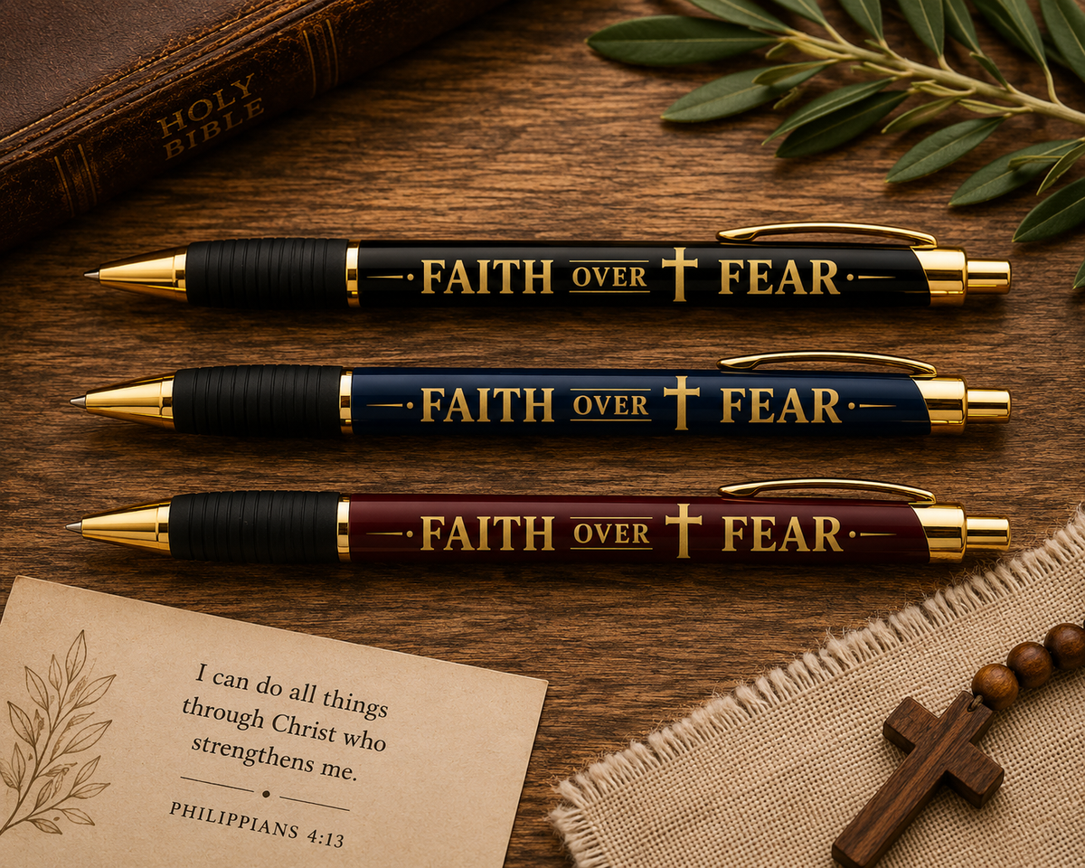 Faith Over Fear Pen, Brass Ballpoint Pen with Engraving