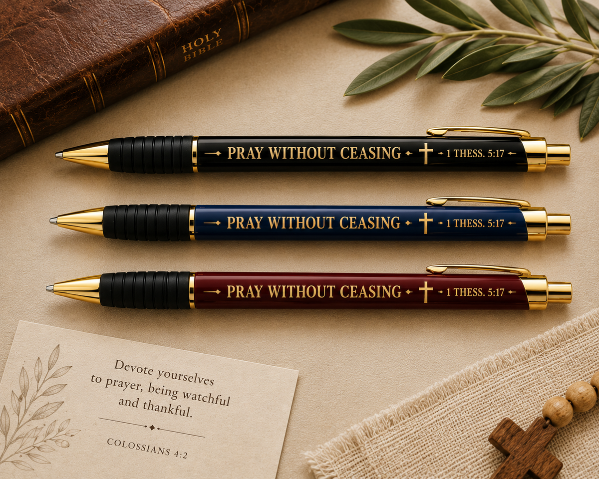 Pray Without Ceasing Brass Ballpoint Pen | Engraved Scripture Pen