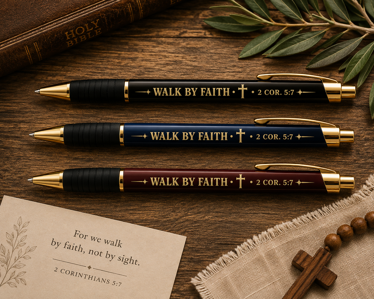 Walk By Faith cross 2 Cor 5:7 Brass Ballpoint Pen