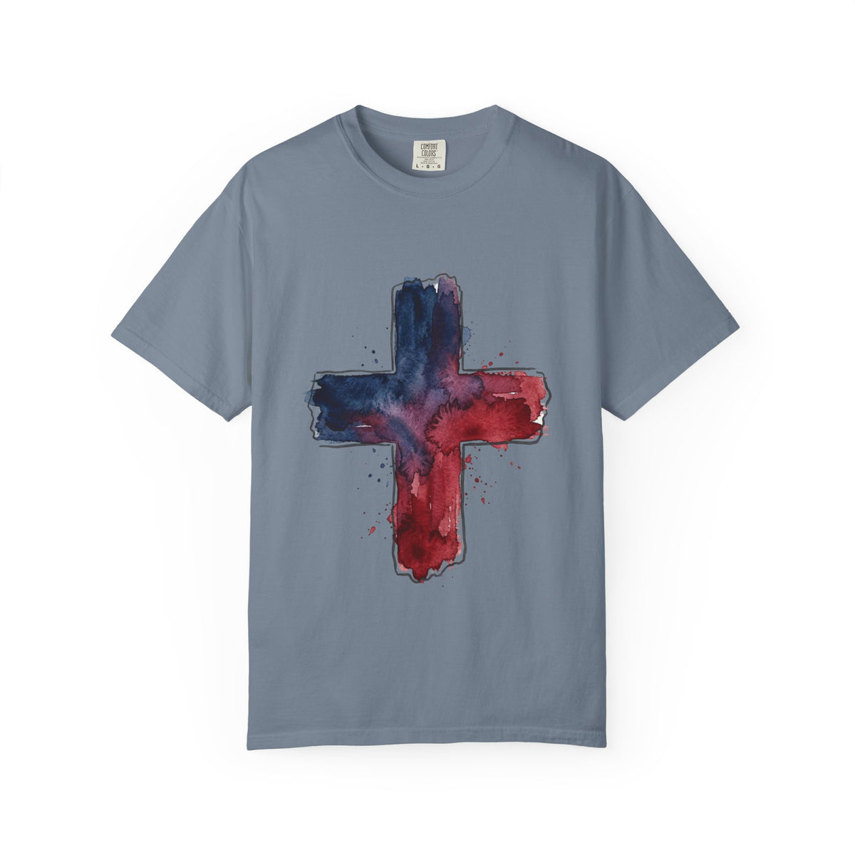 Watercolor Cross T-Shirt | Red Blue Abstract Christian Design
