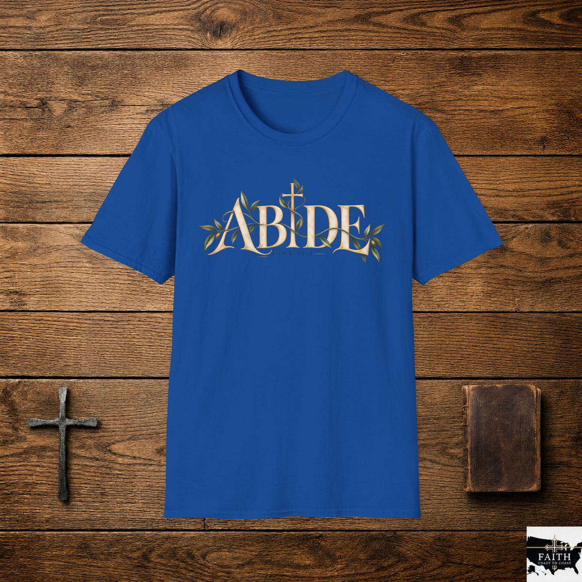Abide floral script T-Shirt | Scripture John 15:4 faith tee