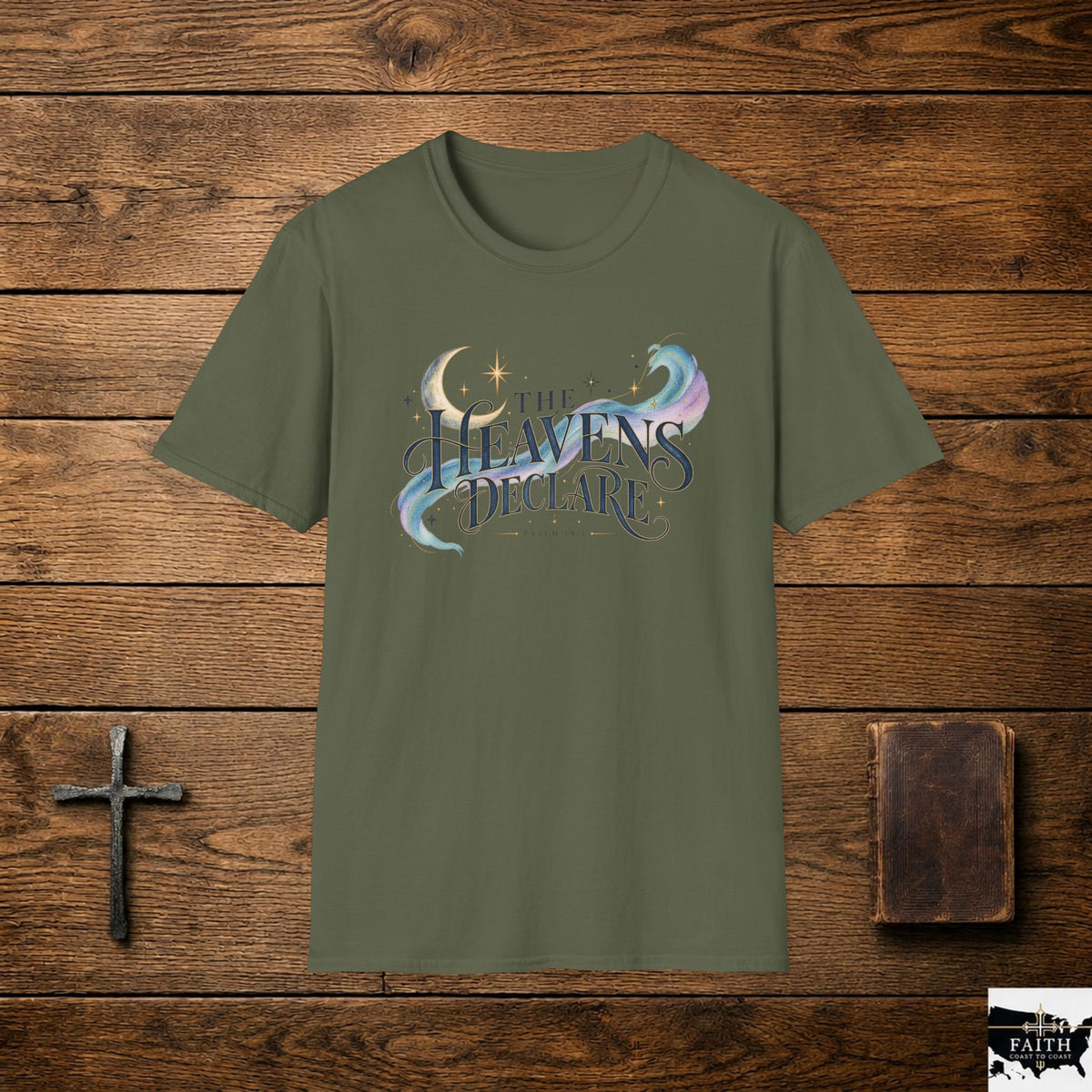 The Heavens Declare T-Shirt | Celestial Moon Stars Typography