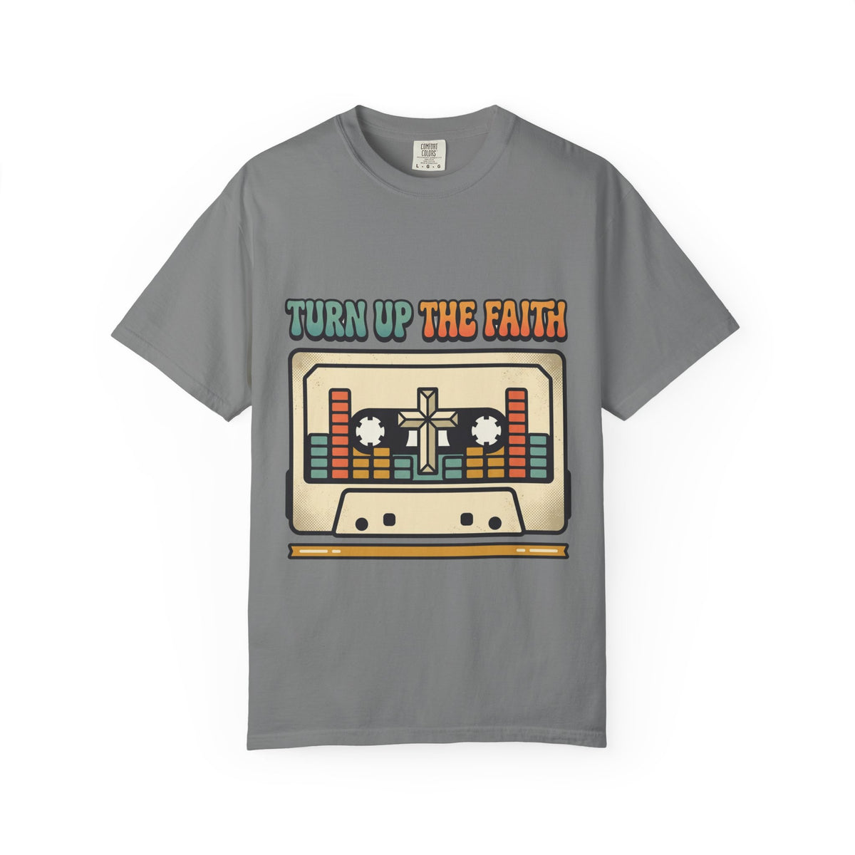 Turn Up The Faith cassette tape T-shirt | Christian retro music design