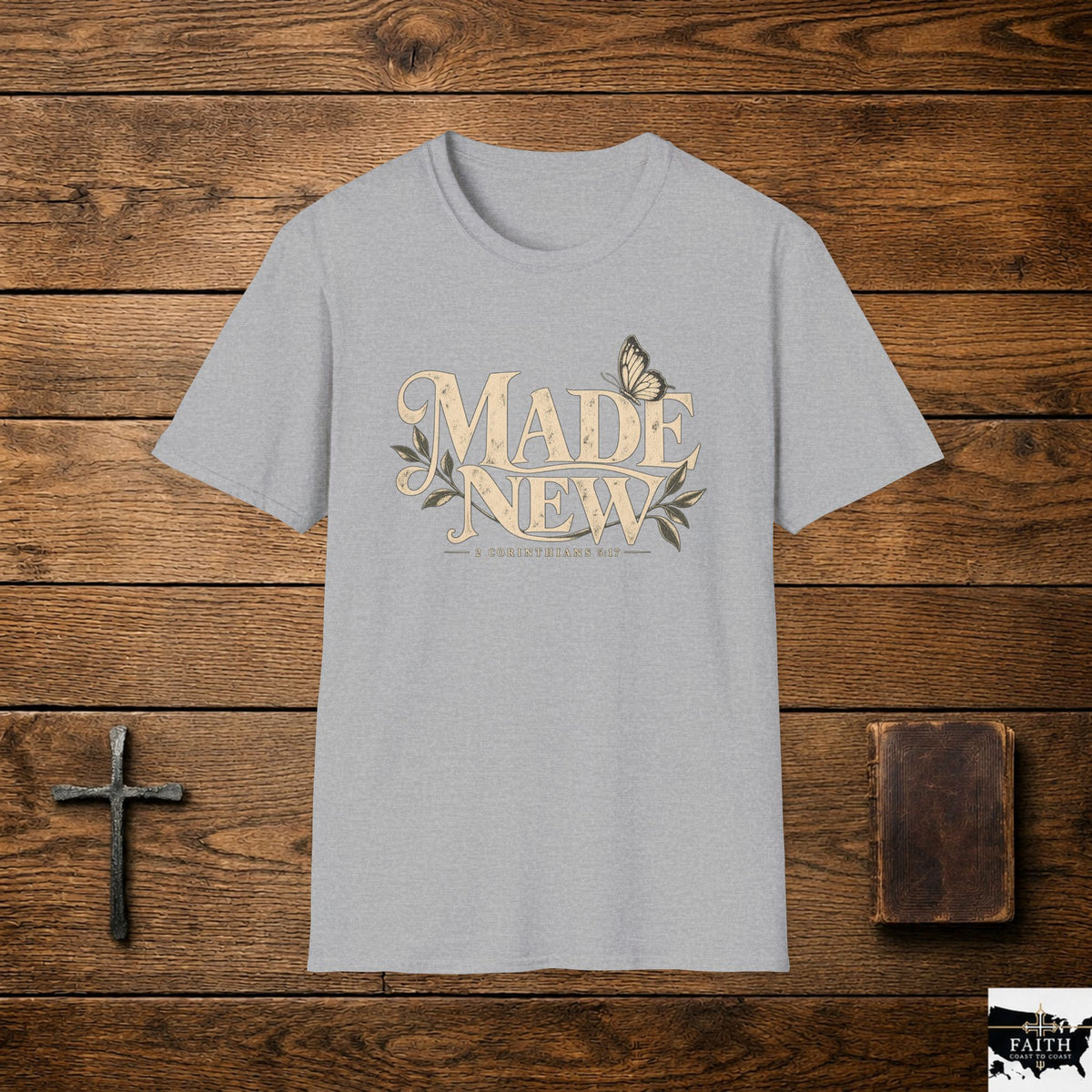 Made New tee | Floral Butterfly Typography T-Shirt