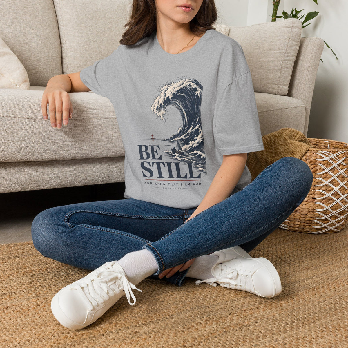 T-Shirt — "Be Still" Wave Graphic Tee | Calming Ocean Spiritual Apparel