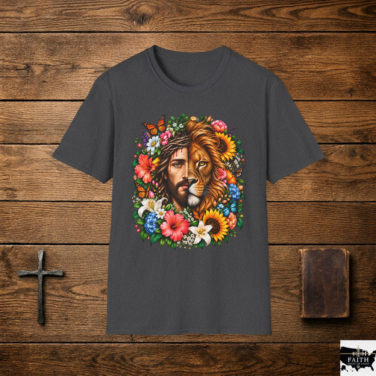 Jesus Lion Floral T-Shirt — Christian Faith Graphic Tee