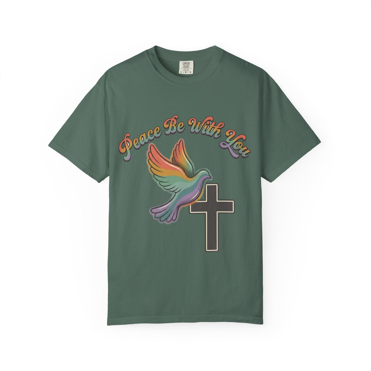 Peace Be With You Dove Cross T-Shirt | Rainbow Dove Christian Tee