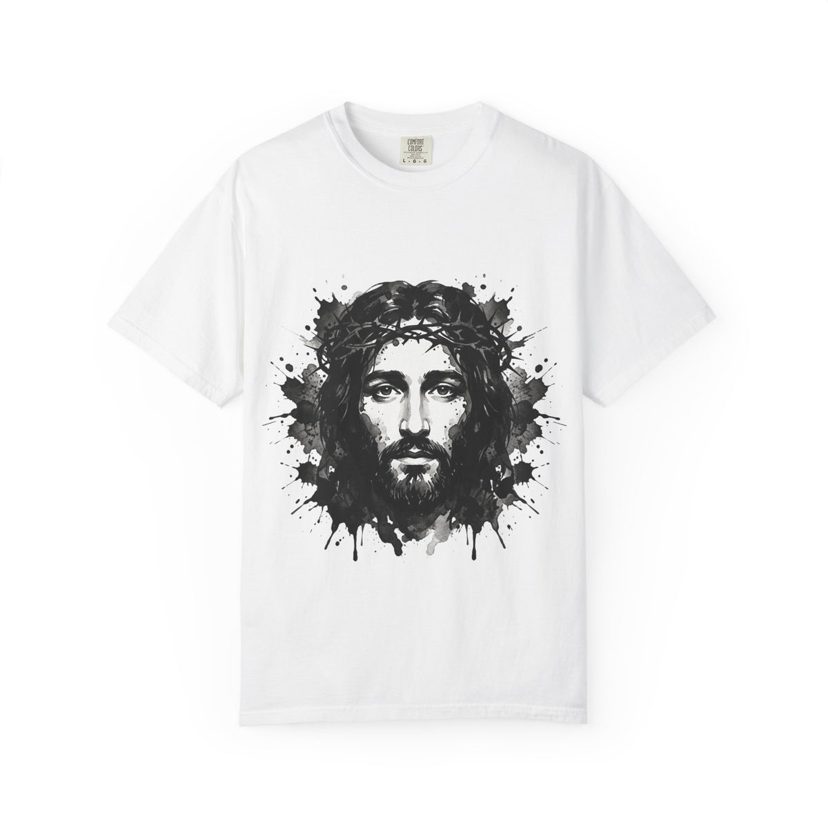 Jesus Christ Portrait T-shirt | Ink Splash Religious Artwork
