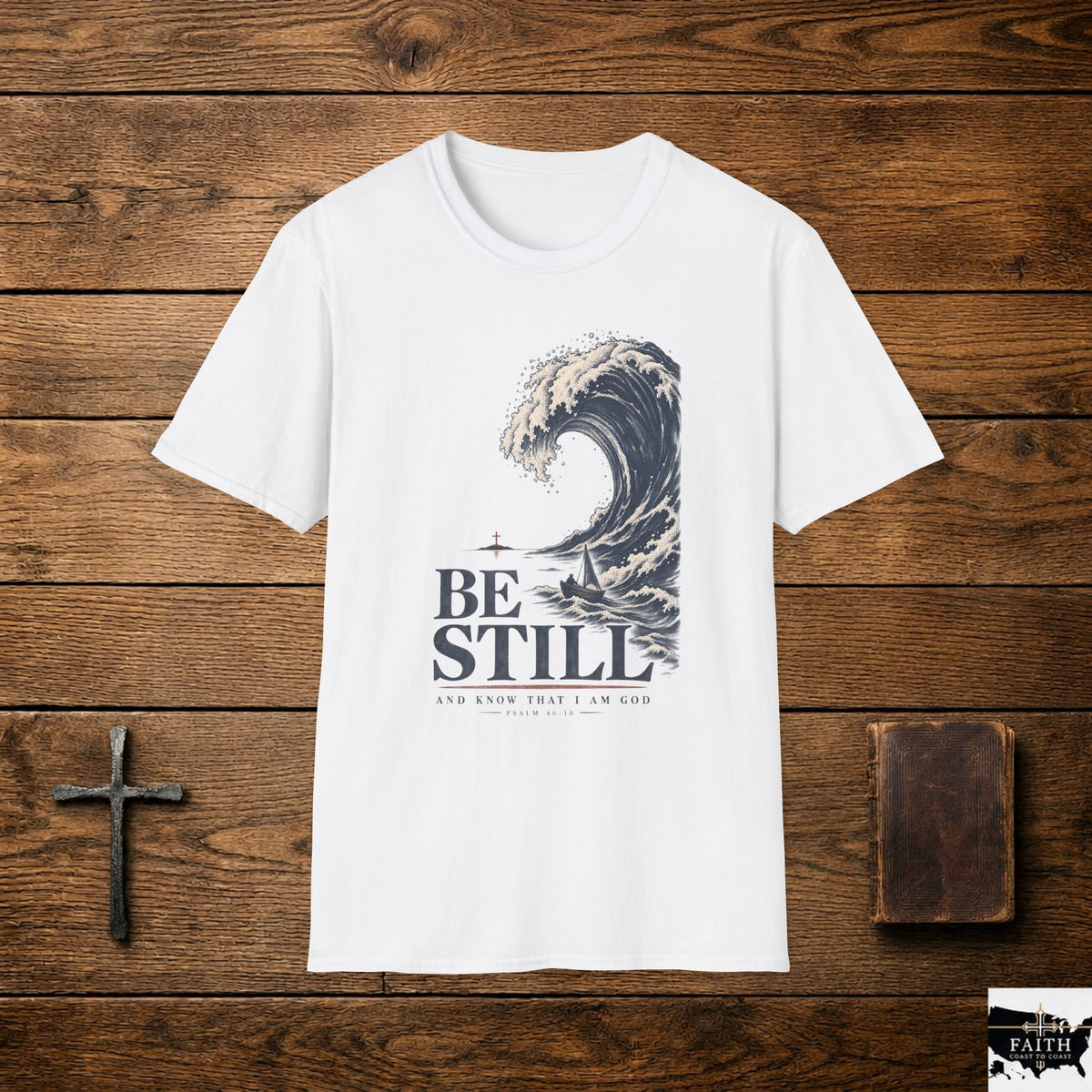 T-Shirt — "Be Still" Wave Graphic Tee | Calming Ocean Spiritual Apparel