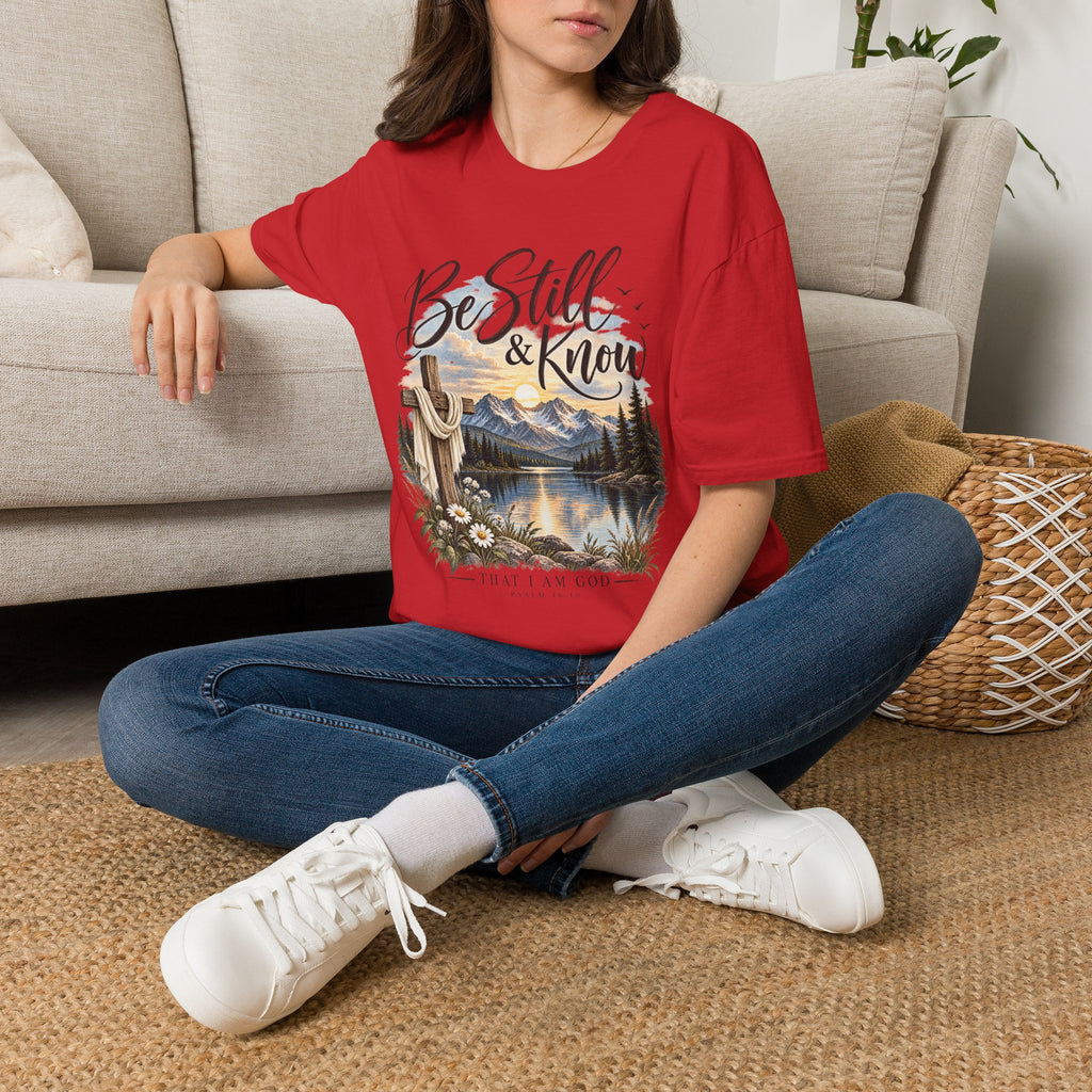 Be Still & Know T-Shirt — Christian Faith Scenic Cross Tee