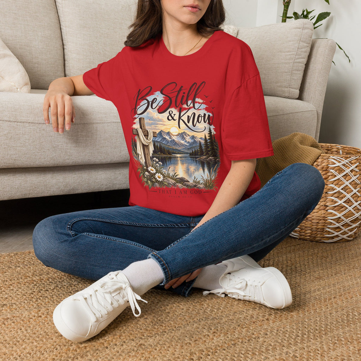 Be Still & Know T-Shirt — Christian Faith Scenic Cross Tee