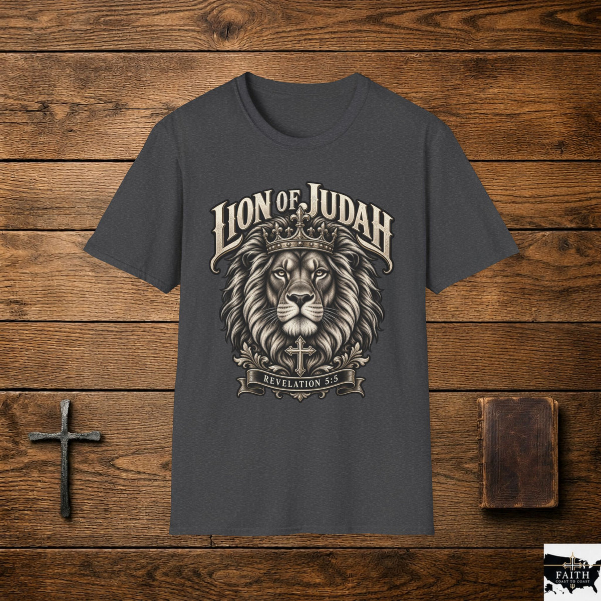 Lion of Judah T-Shirt | Christian Lion Crest, Crowned Lion Faith Tee