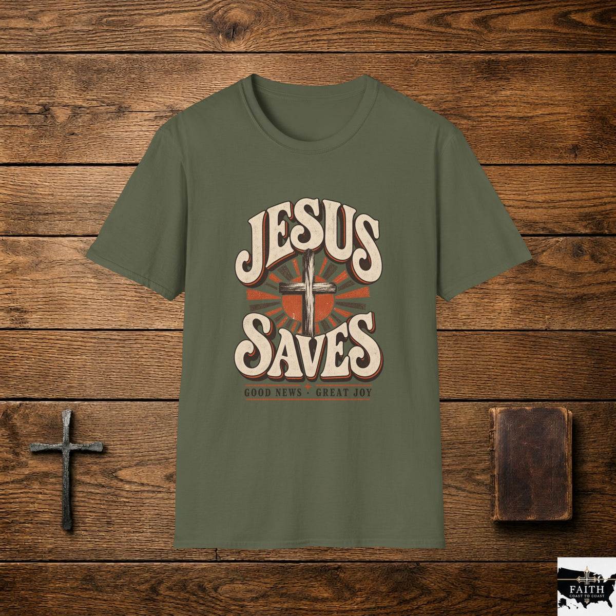 Jesus Saves T-Shirt | Retro Cross Graphic, Vintage Faith Tee