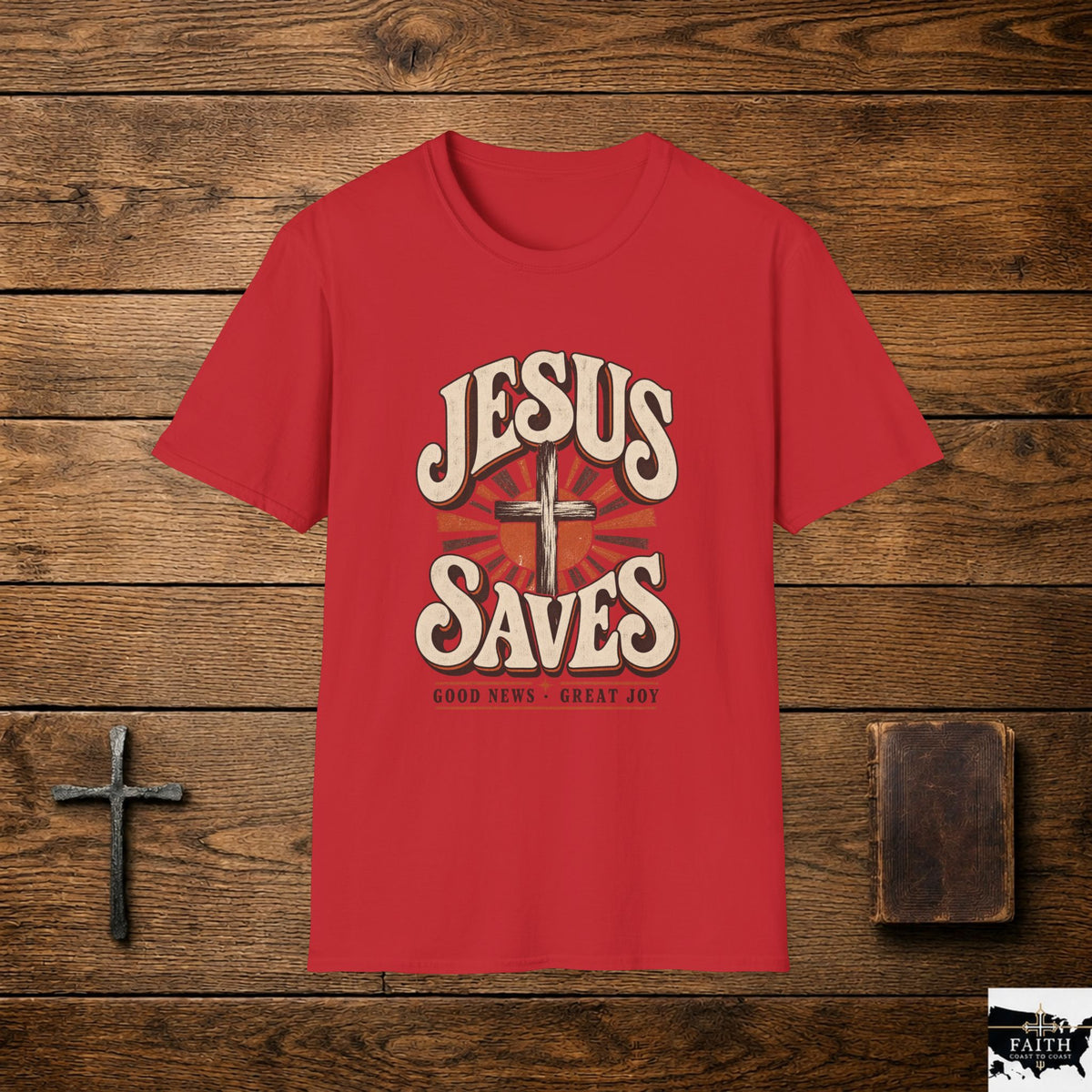 Jesus Saves T-Shirt | Retro Cross Graphic, Vintage Faith Tee