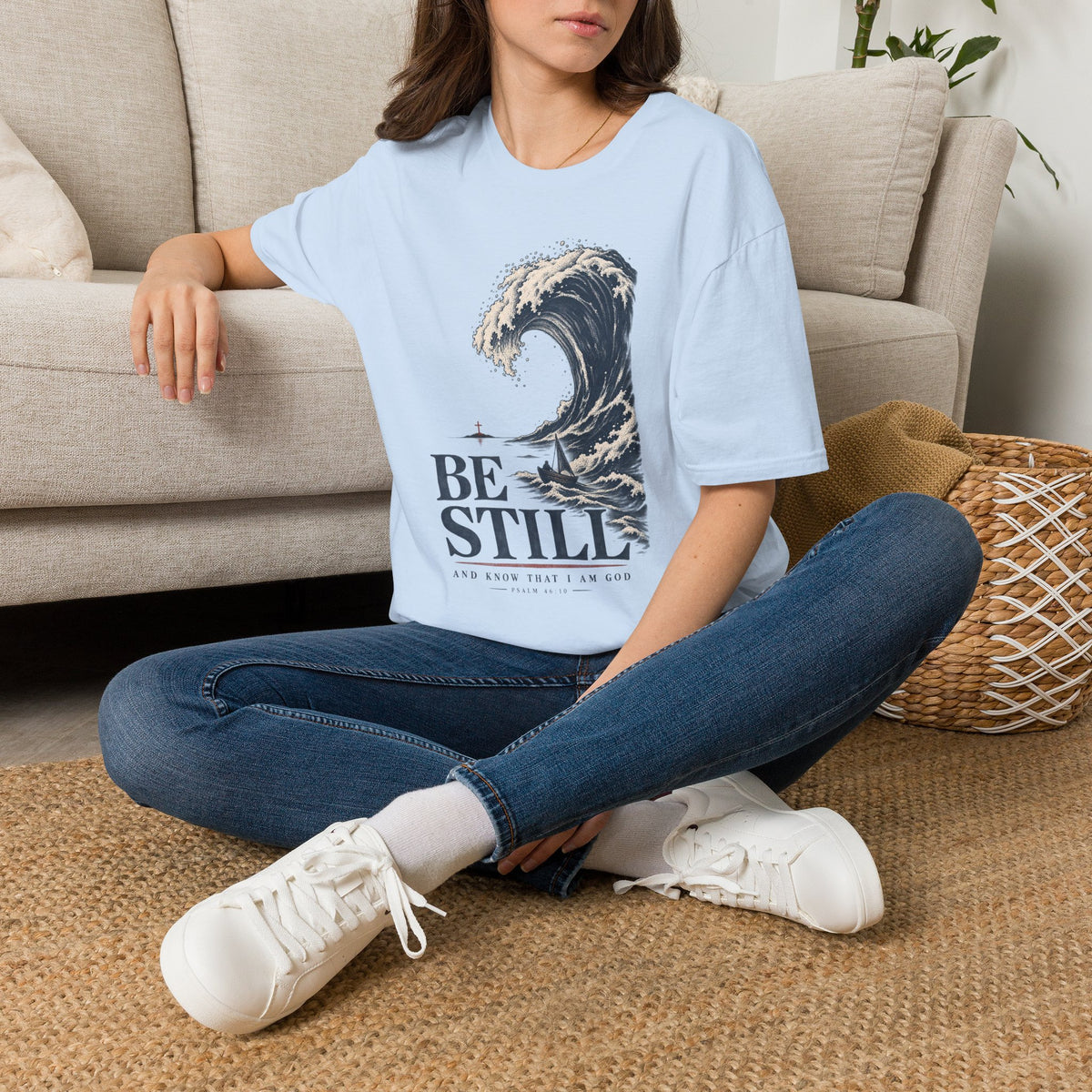 T-Shirt — "Be Still" Wave Graphic Tee | Calming Ocean Spiritual Apparel