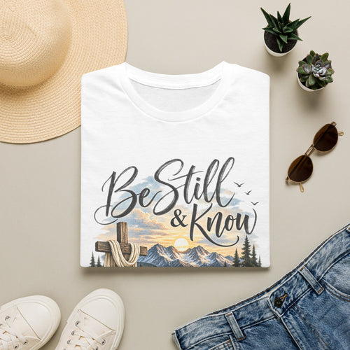 Be Still & Know T-Shirt — Christian Faith Scenic Cross Tee
