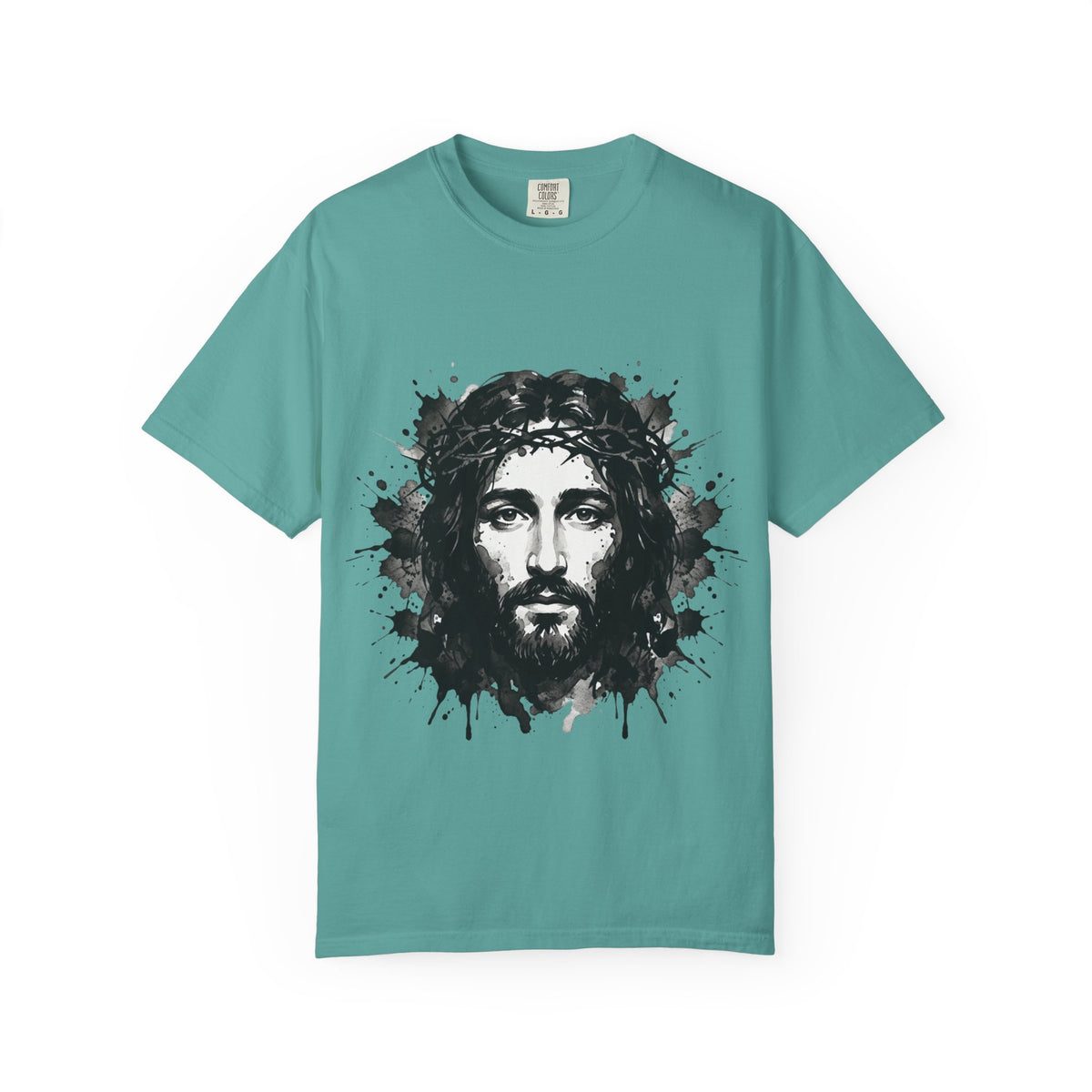Jesus Christ Portrait T-shirt | Ink Splash Religious Artwork