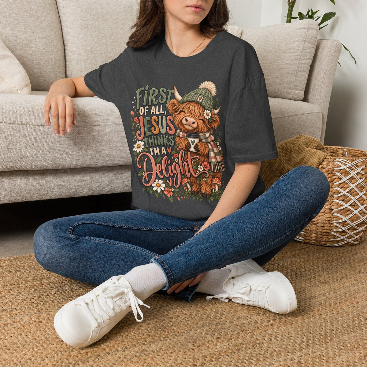 First of All Jesus Thinks I’m Delightful Cow Graphic T-Shirt