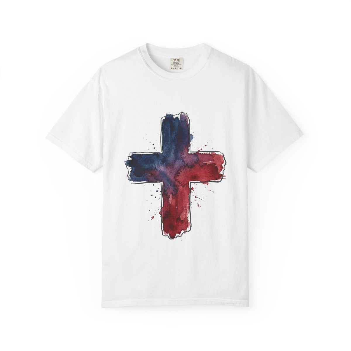 Watercolor Cross T-Shirt | Red Blue Abstract Christian Design