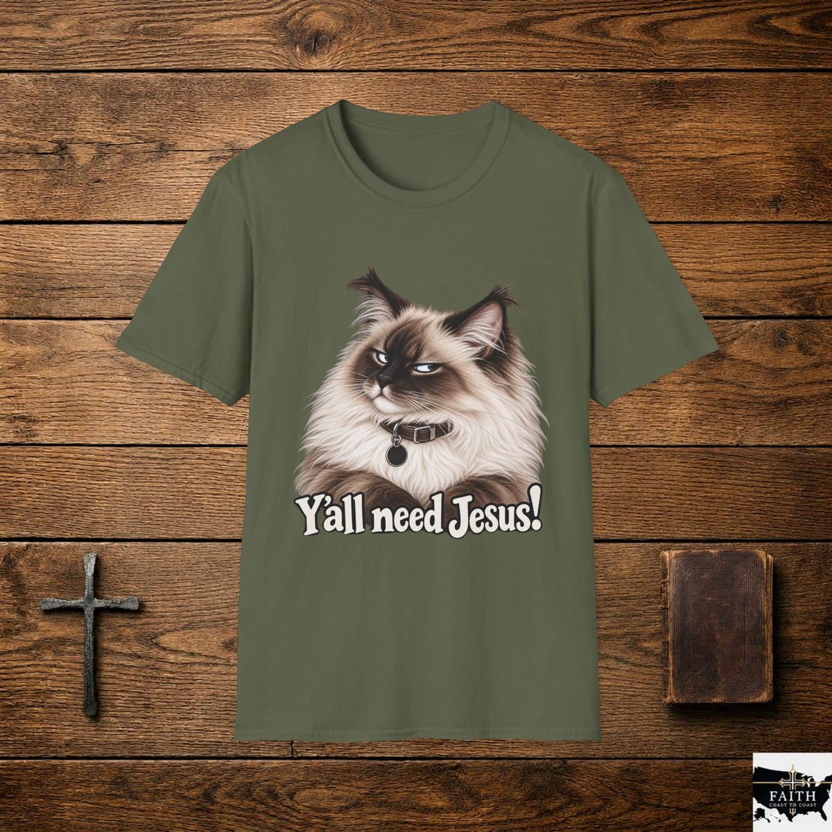 Grumpy Ragdoll Cat Y'all Need Jesus T-Shirt | Faith Humorous Christian Tee